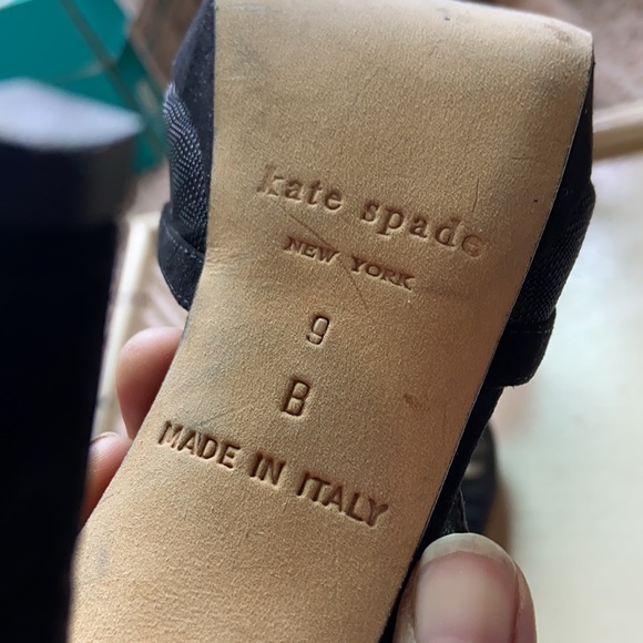 Black Suede Leather Mesh Bow Heels T-Strap Mary Janes Kate Spade 9 Open Toe - Picture 5 of 9